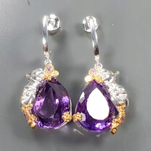 925 Künstlerische Amethyst Seepferdchen Ohrringe 1