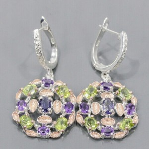 925 Künstlerische Ohrringe Iolithe Amethyste Olivin 1