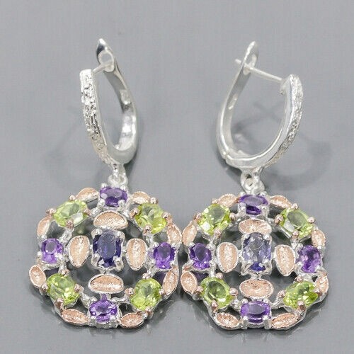 925 Künstlerische Ohrringe Iolithe Amethyste Olivin 1