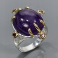 925 Künstlerischer Ring Amethyst Granate Größe 16,5