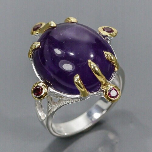925 Künstlerischer Ring Amethyst Granate Größe 16,5