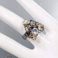 Künstlerischer Topas Tansanit Ring Größe 17,5 925