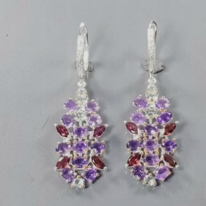 925 Künstlerische Ohrringe Granate Topas Amethyste 2