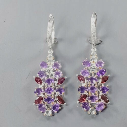 925 Künstlerische Ohrringe Granate Topas Amethyste 2