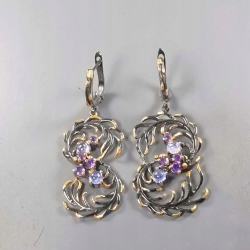 Silberne künstlerische Tansanit Amethyst Ohrringe 2