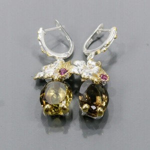 Künstlerische Ohrringe 19ct Citrin Quarz Granat 2