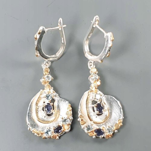 925 Künstlerische Ohrringe natürliche Iolithen Topas 2