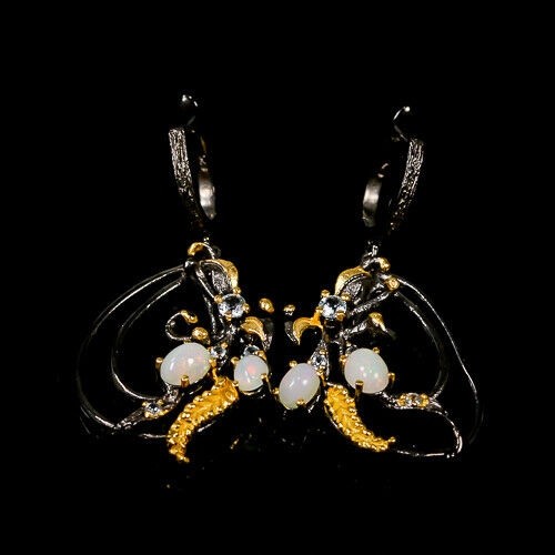 925 Künstlerische Feueropal Topas Ohrringe 2