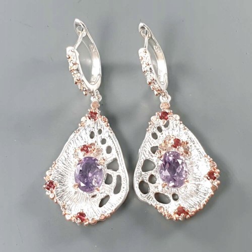 2 Künstlerische Amethyst-Ohrringe aus natürlichen Granaten