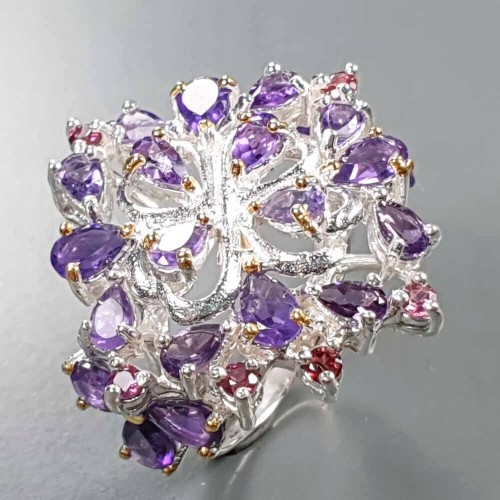 925 künstlerisch Ring 17 Amethyst-Granat