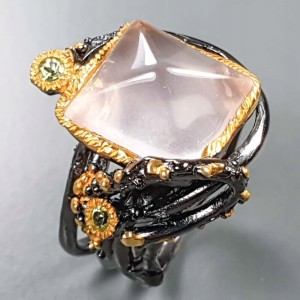 Künstlerischer Olivin-Rosenquarzring gr. 18.5