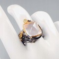 Künstlerischer Olivin-Rosenquarzring gr. 18.5