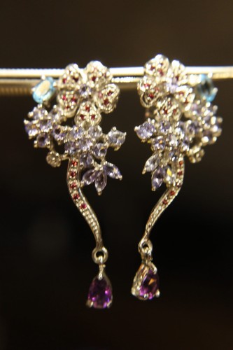 Blumen Ohrringe Saphire Amethyste Tansanite 925 1