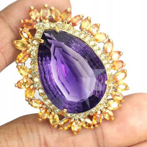 Brosche natürliche 40ct Amethyst Saphire Songea