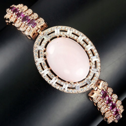 Silberarmband Granate natürlichen rosa Opal