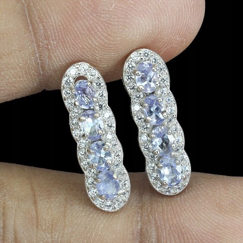 Ohrringe aus 925er Sterlingsilber mit natürlichen Tansanit Zirkonia 3