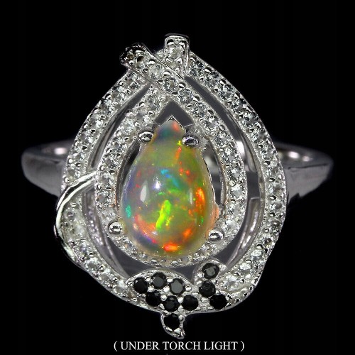 Silber Größe 14 925 Ring feurige Opal Spinelle
