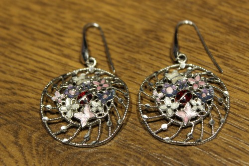 Ohrringe 925 italienische Emaille Marienkäfer Blumen