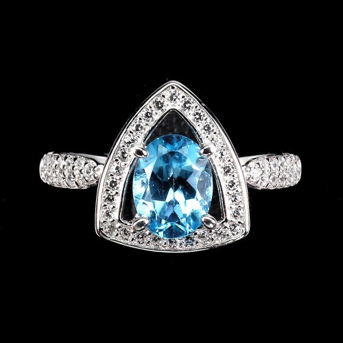 925 Zarter Swiss Blue Topas Ring Größe 14