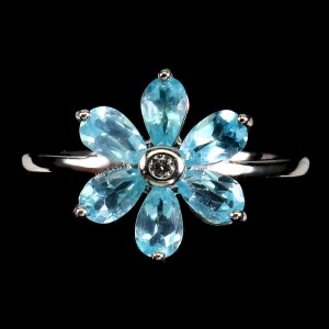 Silberner zarter Ring Größe 17 Apatit Blume 