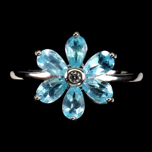Silberner zarter Ring Größe 17 Apatit Blume 
