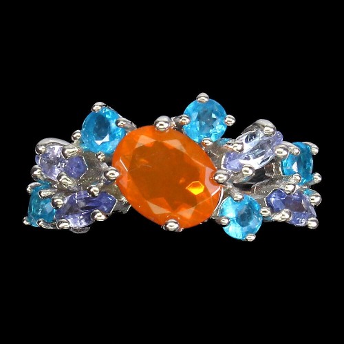 Silberring Apatit Orange Opal Größe 14