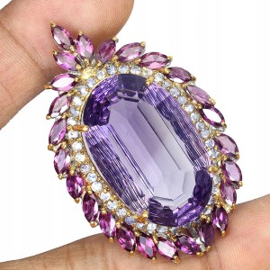 Brosche natürlicher 40ct Amethyst Granat Tansanit