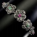 Armband 925 Markasit Smaragde Rubin Blume