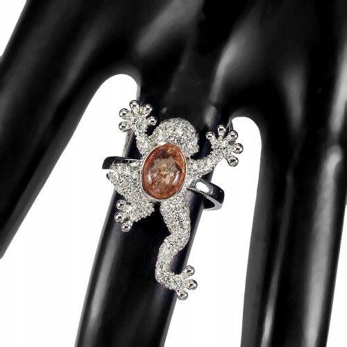 925 Sterling Silber Ring Sonnenstein Frosch Größe 12