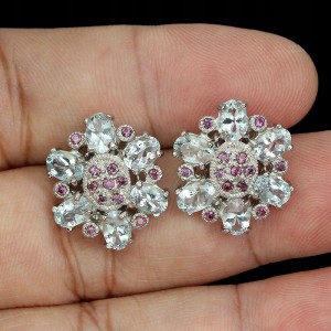 925 Natürlicher Aquamarin Ohrringe Granaten Blume 3