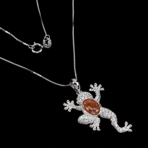 Sterling Silber Frosch Halskette mit natürlichem Sonnenstein