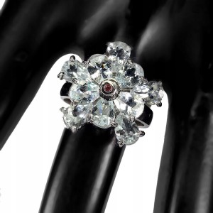 Ring Größe 16 natürliche Aquamarin Saphir Blume