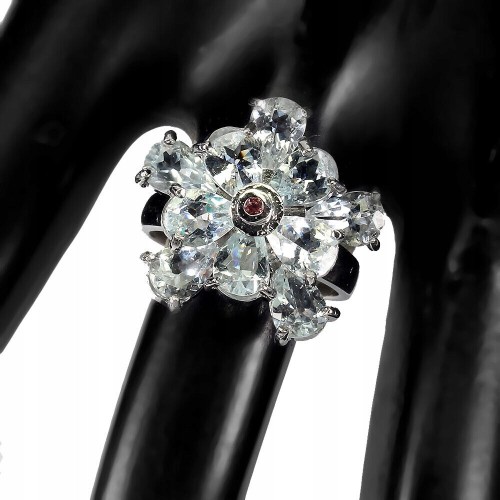 Ring Größe 16 natürliche Aquamarin Saphir Blume