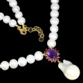 925 Halskette Naturperlen Granat Amethyst