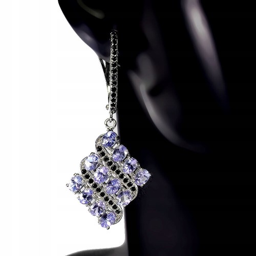 Silberohrringe natürlicher Tansanit schwarze Spinelle 3