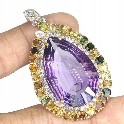 Natürlicher Anhänger 38 Karat Amethyst Tansanit Turmalin