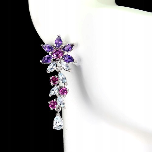 925 Amethyst Blumen Ohrringe Aquamarin Granate 3
