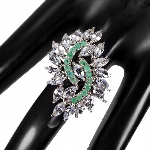 Ring mit natürlichen Aquamarin Smaragden Größe 18