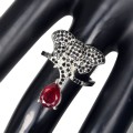 925 Ring Rubin schwarze Spinelle Größe 14 Elefant