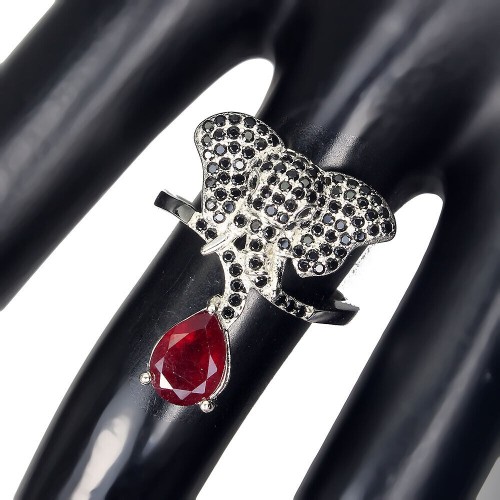 925 Ring Rubin schwarze Spinelle Größe 14 Elefant