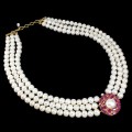 Halskette aus Sterlingsilber Perlen Rubine natürlicher weißer Topas
