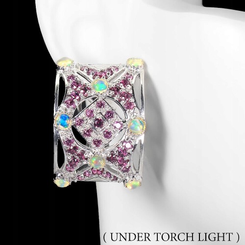 Natürliche Silberohrringe Feueropale Granaten 3