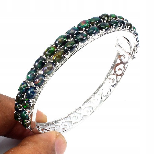 Schönes Armband 925 schwarze natürliche Opale