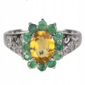 925 Ring natürliche Smaragde Citrin Größe 17