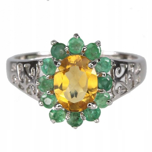 925 Ring natürliche Smaragde Citrin Größe 17