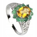 925 Ring natürliche Smaragde Citrin Größe 17