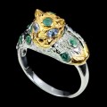 Ring Tiger Smaragde Tansanit Größe 18 Silber