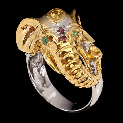 925 Ring Smaragde Granat Saphir Größe 17 Elefant