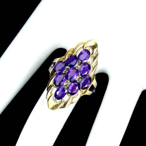 Wunderschöner Silberring mit natürlichen Amethysten Größe 14