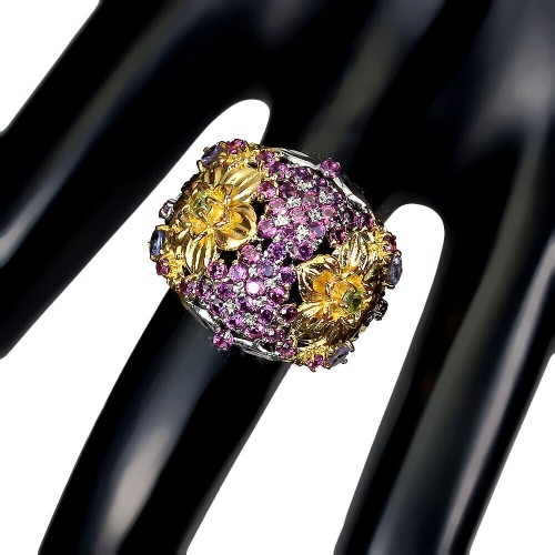 Tansanit Ring Olivin Granaten Größe 16,5 Blume